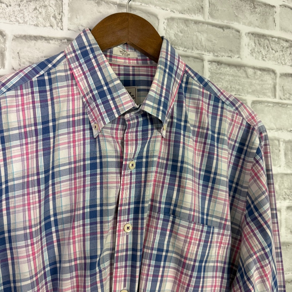 Peter Millar Pink & Blue Spring Plaid Long Sleeve Button Down Shirt Mens Large